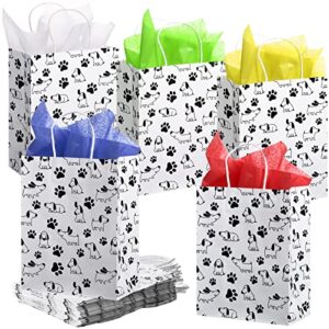 10.6 x 8.3 x 4.3 inches puppy dog paw print treat bags with twist handles and tissue paper 19.7 x 13.8 inches assorted wrapping paper for diy crafts holiday christmas birthday party favor (25 pack)