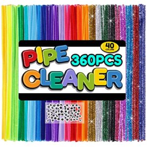 pllieay [460 pcs] 360pcs pipe cleaners chenille stems-40 assorted color- with 100 pieces wiggle eyes for kids art & craft projects diy creative crafting christmas decoration(6 mm x 12 inch)