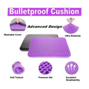 Bulletproof Gel Seat Cushion | Ultra Soft Large Cushion with Purple Cooling Gel Pad & Padded Cover | Orthopedic Cushion for Pressure Relief and Sitting Sores | Seat Cushion for Seniors, Car & Office