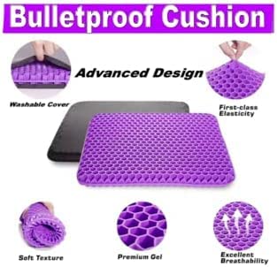 Bulletproof Gel Seat Cushion | Ultra Soft Large Cushion with Purple Cooling Gel Pad & Padded Cover | Orthopedic Cushion for Pressure Relief and Sitting Sores | Seat Cushion for Seniors, Car & Office