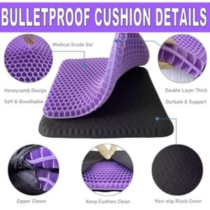 Bulletproof Gel Seat Cushion | Ultra Soft Large Cushion with Purple Cooling Gel Pad & Padded Cover | Orthopedic Cushion for Pressure Relief and Sitting Sores | Seat Cushion for Seniors, Car & Office