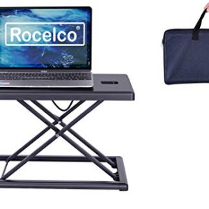 Rocelco 19" Portable Laptop Riser, Height Adjustable Travel Standing Desk Converter, Premium Compact Sit Standup Keyboard Monitor Rising Workstation with Carry Bag, Black R PDRB