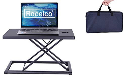 Rocelco 19" Portable Laptop Riser, Height Adjustable Travel Standing Desk Converter, Premium Compact Sit Standup Keyboard Monitor Rising Workstation with Carry Bag, Black R PDRB