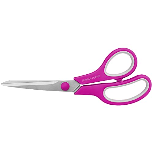 Scissors 8" Multipurpose Scissors Titanium Coated Sturdy Sharp Scissors Right/Left Handed Comfort-Grip Handles for Office Home School Sewing Fabric Craft Supplies Rose/Gray