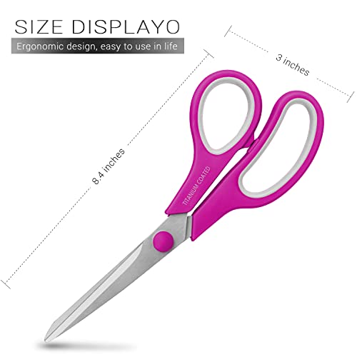 Scissors 8" Multipurpose Scissors Titanium Coated Sturdy Sharp Scissors Right/Left Handed Comfort-Grip Handles for Office Home School Sewing Fabric Craft Supplies Rose/Gray