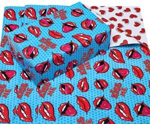 camkuzon reversible wrapping paper for valentine’s day, birthday, wedding, holiday – 3 large sheets red lip with kiss me and heart design gift wrap – 27 inch x 39.4 inch per sheet