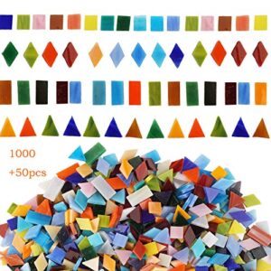 lanyani 1050 pieces mixed shapes glass mosaic tiles for crafts, colorful stained glass pieces for mosaic projects
