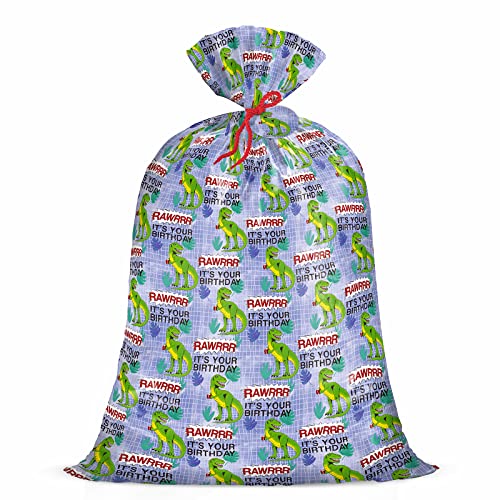 WRAPAHOLIC 56" Large Birthday Plastic Gift Bag - Dinosaurs and It Is Your Birthday Design for Baby Shower, Kids Birthdays, Parties, Celebrating, or Any Occasion - 56" H x 36" W