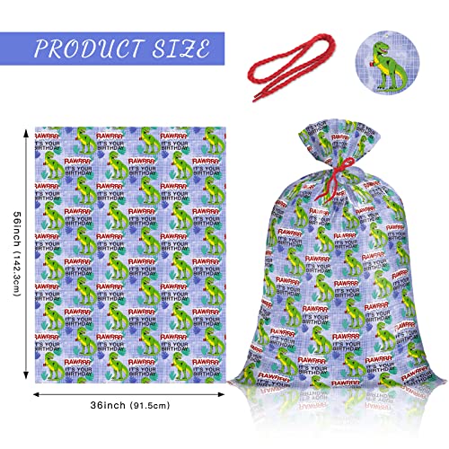 WRAPAHOLIC 56" Large Birthday Plastic Gift Bag - Dinosaurs and It Is Your Birthday Design for Baby Shower, Kids Birthdays, Parties, Celebrating, or Any Occasion - 56" H x 36" W