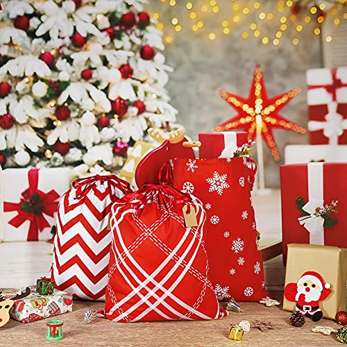 HRX Package Big Cotton Gift Bags With Drawstrings 20x16 inch, 3pcs Reusable Christmas Wrapping Sacks Cloth Pouches for Xmas Presents Party Favor