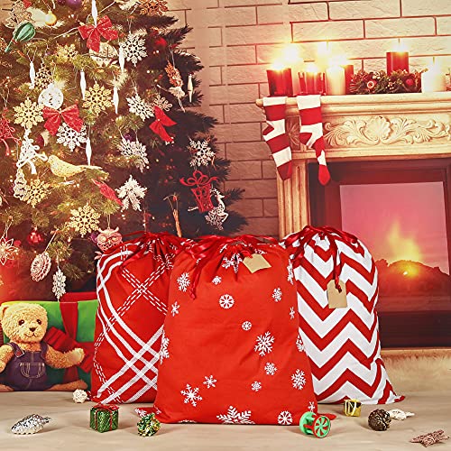 HRX Package Big Cotton Gift Bags With Drawstrings 20x16 inch, 3pcs Reusable Christmas Wrapping Sacks Cloth Pouches for Xmas Presents Party Favor