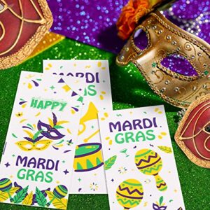 200 Pcs Mardi Gras Cellophane Cookie Candy Bags with 220 Twist Ties Bulk Gift Platic carnival theme Design Goody Treat Bags for Theme School Party Favor