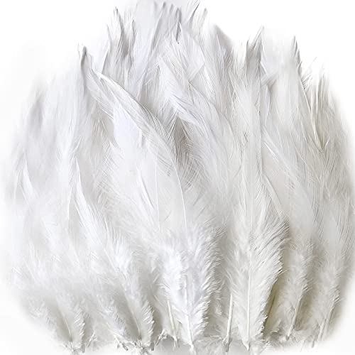 THARAHT 100pcs White Saddle Hackle Rooster Feather Loose Bulk 5-7 inch 12-17cm for DIY Dream Catcher Decoration Natural Saddle Hackle Rooster Feather