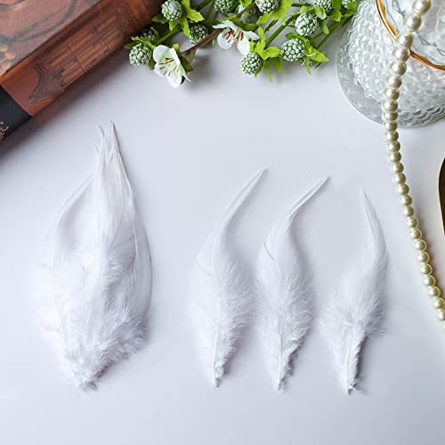 THARAHT 100pcs White Saddle Hackle Rooster Feather Loose Bulk 5-7 inch 12-17cm for DIY Dream Catcher Decoration Natural Saddle Hackle Rooster Feather