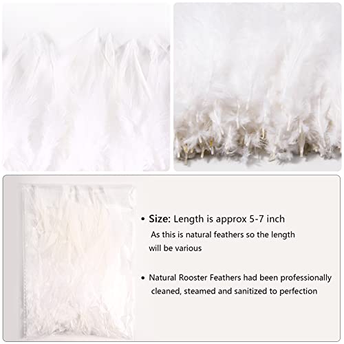 THARAHT 100pcs White Saddle Hackle Rooster Feather Loose Bulk 5-7 inch 12-17cm for DIY Dream Catcher Decoration Natural Saddle Hackle Rooster Feather