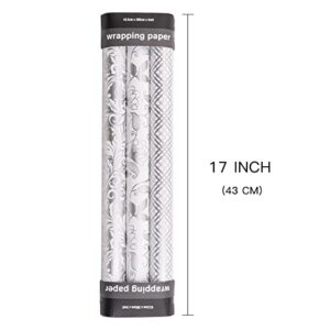 LeZakaa Silver Wrapping Paper Roll - Mini Roll - Floral/Bellflower/Plaid for Wedding, Bridal Shower, Birthday - 17 x 120 inches - 3 Rolls (42.5 sq.ft.ttl.)