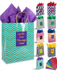 purple ladybug 10 premium large gift bags for presents with handles – unique gift bags large size with 5 designs – assorted mothers day gift bags – great birthday gift bag, easter gift bags, & more