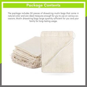 SolHoppa Muslin Bags – 50 Cotton Drawstring Bags – Gift Bags for Home Supplies Parties Holidays & Weddings – Reusable & 3x4 Inches in Size