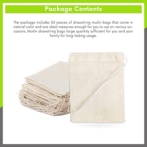 SolHoppa Muslin Bags – 50 Cotton Drawstring Bags – Gift Bags for Home Supplies Parties Holidays & Weddings – Reusable & 3x4 Inches in Size