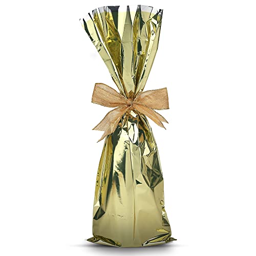 MT Products Metallic Mylar Wine Gold Gift Bags for Bottles Sparkle Look - Great for a Wine Pull - (25 Pieces)(Ribbon and Rope Not Included)