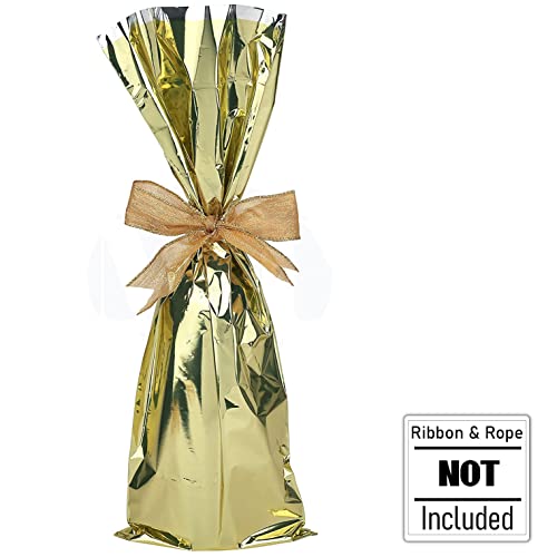 MT Products Metallic Mylar Wine Gold Gift Bags for Bottles Sparkle Look - Great for a Wine Pull - (25 Pieces)(Ribbon and Rope Not Included)