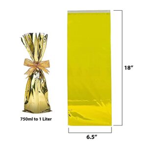 MT Products Metallic Mylar Wine Gold Gift Bags for Bottles Sparkle Look - Great for a Wine Pull - (25 Pieces)(Ribbon and Rope Not Included)