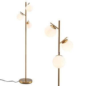 tangkula 3-globe floor lamp, modern freestanding lamp with convenient foot switch & 3 e26 bulb bases, sturdy steel pole, tall standing light for living room, bedroom, study, simple assembly (golden)