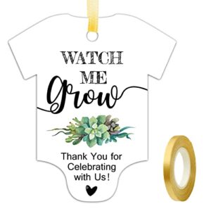 watch me grow tags for baby shower succulents, baby shower thank you tags, baby shower favor tags, 50 pack with golden ribbon.
