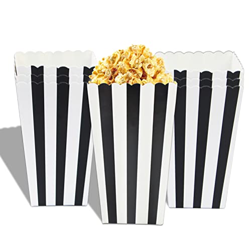 IPALMAY Black and White Striped Mini Paper Popcorn Boxes - Treat Boxes - Birthday Favor Box - Snack Boxes, Family Movie Night Boxes, Set of 36