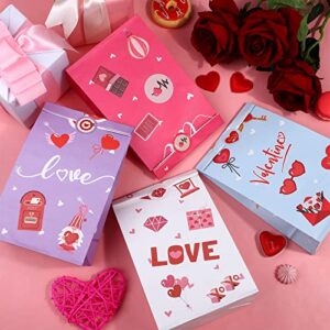 Aodaer 48 Pieces Valentine’s Day Paper Gift Bags with Stickers Valentine Candy Goody Snack Bags Gift Exchange Wrapping Party Favors for Valentine’s Day, Wedding, Engagement Party Supplies, 12 Styles