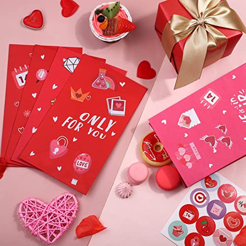 Aodaer 48 Pieces Valentine’s Day Paper Gift Bags with Stickers Valentine Candy Goody Snack Bags Gift Exchange Wrapping Party Favors for Valentine’s Day, Wedding, Engagement Party Supplies, 12 Styles