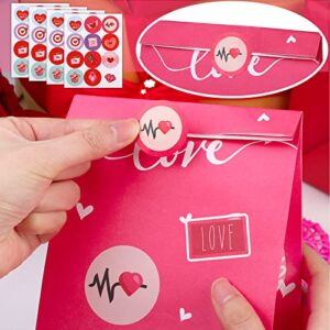 Aodaer 48 Pieces Valentine’s Day Paper Gift Bags with Stickers Valentine Candy Goody Snack Bags Gift Exchange Wrapping Party Favors for Valentine’s Day, Wedding, Engagement Party Supplies, 12 Styles