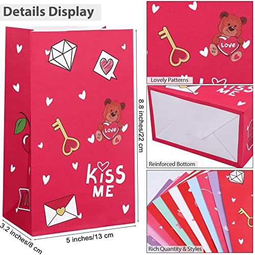 Aodaer 48 Pieces Valentine’s Day Paper Gift Bags with Stickers Valentine Candy Goody Snack Bags Gift Exchange Wrapping Party Favors for Valentine’s Day, Wedding, Engagement Party Supplies, 12 Styles