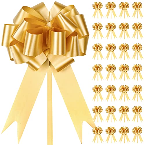 JJYHEHOT 30 Pieces Gold Gift Wrap Bows, Pull Flower Bows for Gift Wrapping, Present Decor Bowknot for Gift Baskets, Craft, Car, Birthday Wedding Party