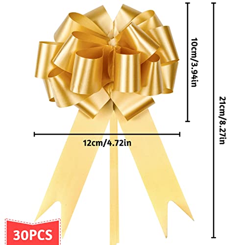 JJYHEHOT 30 Pieces Gold Gift Wrap Bows, Pull Flower Bows for Gift Wrapping, Present Decor Bowknot for Gift Baskets, Craft, Car, Birthday Wedding Party