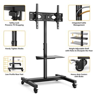 5Rcom Upgraded Rolling TV Stand, Sturdy TV Stand Mount with Locking Wheels for 32-75" Flat/Curved Panel Screens TVs, Height & Tilt Adjustable TV Floor Stand, Holds up to 100lbs