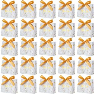 50 pack small thank you gift bag boxes marble pattern mini party favor gift bags with golden bow ribbon treat boxes mini paper bags bulk for wedding baby shower party favors bridesmaid celebration