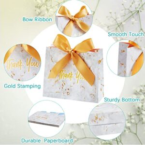 50 Pack Small Thank You Gift Bag Boxes Marble Pattern Mini Party Favor Gift Bags with Golden Bow Ribbon Treat Boxes Mini Paper Bags Bulk for Wedding Baby Shower Party Favors Bridesmaid Celebration