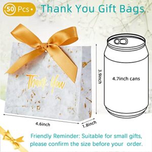 50 Pack Small Thank You Gift Bag Boxes Marble Pattern Mini Party Favor Gift Bags with Golden Bow Ribbon Treat Boxes Mini Paper Bags Bulk for Wedding Baby Shower Party Favors Bridesmaid Celebration