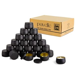 pavelle 8 oz. black candle tins with lids for candle making, arts & crafts, storage, gifts, and more, 24 pcs. bulk candle jars for making candles, wholesale candle tins, candle making supplies