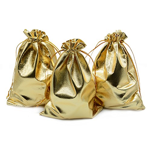 BEAVOING Pack of 50 3.54"x 4.72" Heavy Duty Gold Drawstring Organza Jewelry Pouches Wedding Party Christmas Favor Gift Candy Chocolate Bags (Gold, 3.54x4.72)