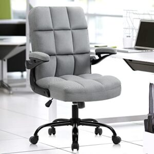 seatzone office desk chairs with wheels comfortable office chair ergonomic flip-up armrest adjustable computer desk chair backward tilt, gray