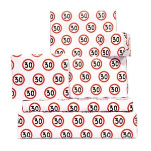 30th birthday wrapping paper – 6 sheets of gift wrap – funny wrapping paper sheets for age 30 – stop sign – for men and women – adulting – comes with fun stickers – by central