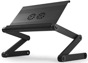 workez executive adjustable laptop stand with 2 fans 3 usb ports ergonomic aluminum lap desk for bed couch tray holder folding height tilt angle cooling cooler portable desktop riser black