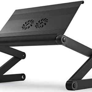 WorkEZ Executive Adjustable Laptop Stand with 2 Fans 3 USB Ports Ergonomic Aluminum Lap Desk for Bed Couch tray holder folding height tilt angle cooling cooler portable desktop riser black