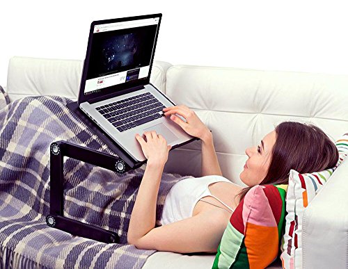 WorkEZ Executive Adjustable Laptop Stand with 2 Fans 3 USB Ports Ergonomic Aluminum Lap Desk for Bed Couch tray holder folding height tilt angle cooling cooler portable desktop riser black