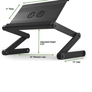 WorkEZ Executive Adjustable Laptop Stand with 2 Fans 3 USB Ports Ergonomic Aluminum Lap Desk for Bed Couch tray holder folding height tilt angle cooling cooler portable desktop riser black