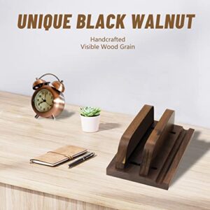 Vertical Laptop Stand Wood, Wooden Adjustable Laptop Holder, Walnut, 2 Slot, Double, Upright Laptop Holder for Desk, MacBook Stand, Laptop Dock, Desktop Organizer, Fits MacBook, Other Laptops, Phone