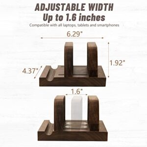 Vertical Laptop Stand Wood, Wooden Adjustable Laptop Holder, Walnut, 2 Slot, Double, Upright Laptop Holder for Desk, MacBook Stand, Laptop Dock, Desktop Organizer, Fits MacBook, Other Laptops, Phone