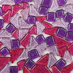 mosaic tiles for crafts assorted color glass glitter mosaic supplies pieces bulk square square triangle rectangle irregular shape, 120 pieces/200g (red pink purple mix)